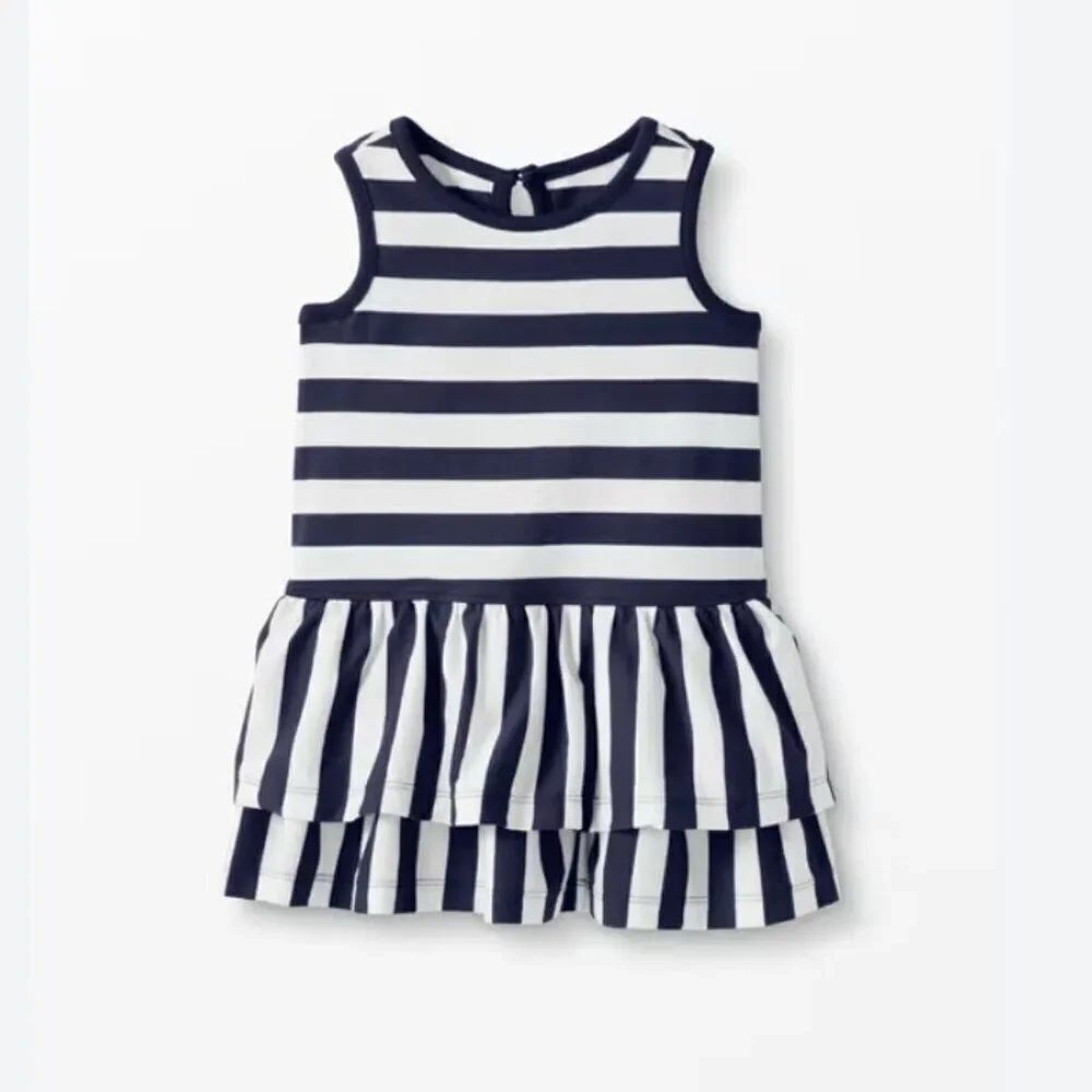 Hanna Andersson Navy and white striped leggings ruffle tiered skirt dress size 2